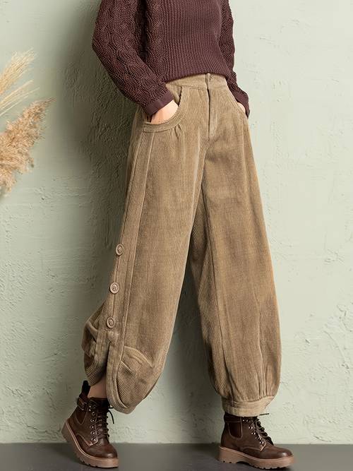 pantalones de elegantes y modernos para mujer con decoración de botones, para casuales en las temporadas de otoño e invierno