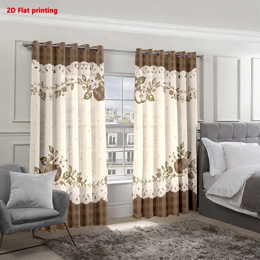 Image of 2d Flat - 2d Flat 2pcs Set Of Curtains With Pattern For Kitchen And Living Room Decoration Light Luxury Minimalist European Style, Suitable For Living Rooms, Bedrooms, Study Rooms, And Home Decoration