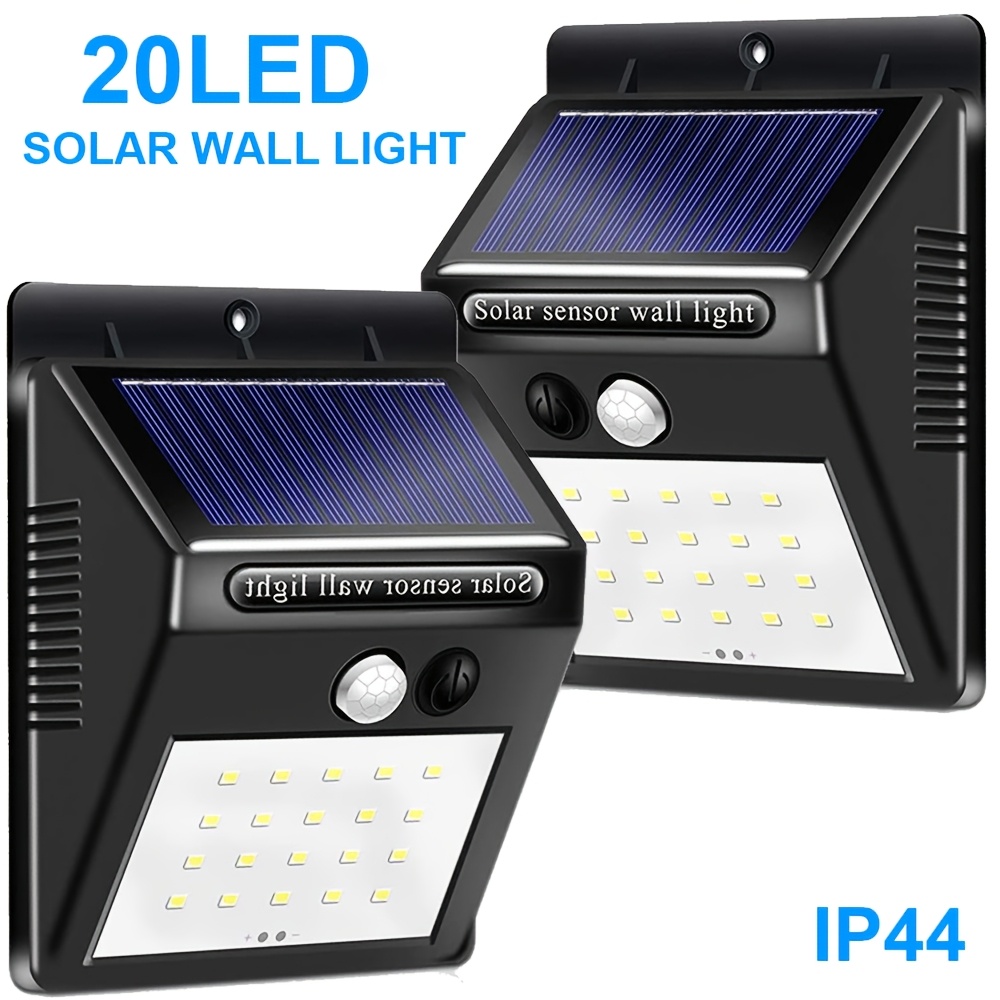 2 kosova zunanjih solarnih luči, 20 LED stenske luči z gibalnim senzorjem, 3 načini osvetlitve, solarne varnostne luči za zunanjo uporabo na