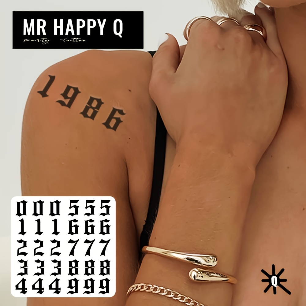 Gothic Number Temporary Tattoo Stickers For Adults, Waterproof Old English Fake Tattoos, Art For Customization, Festival & Everyday Styling