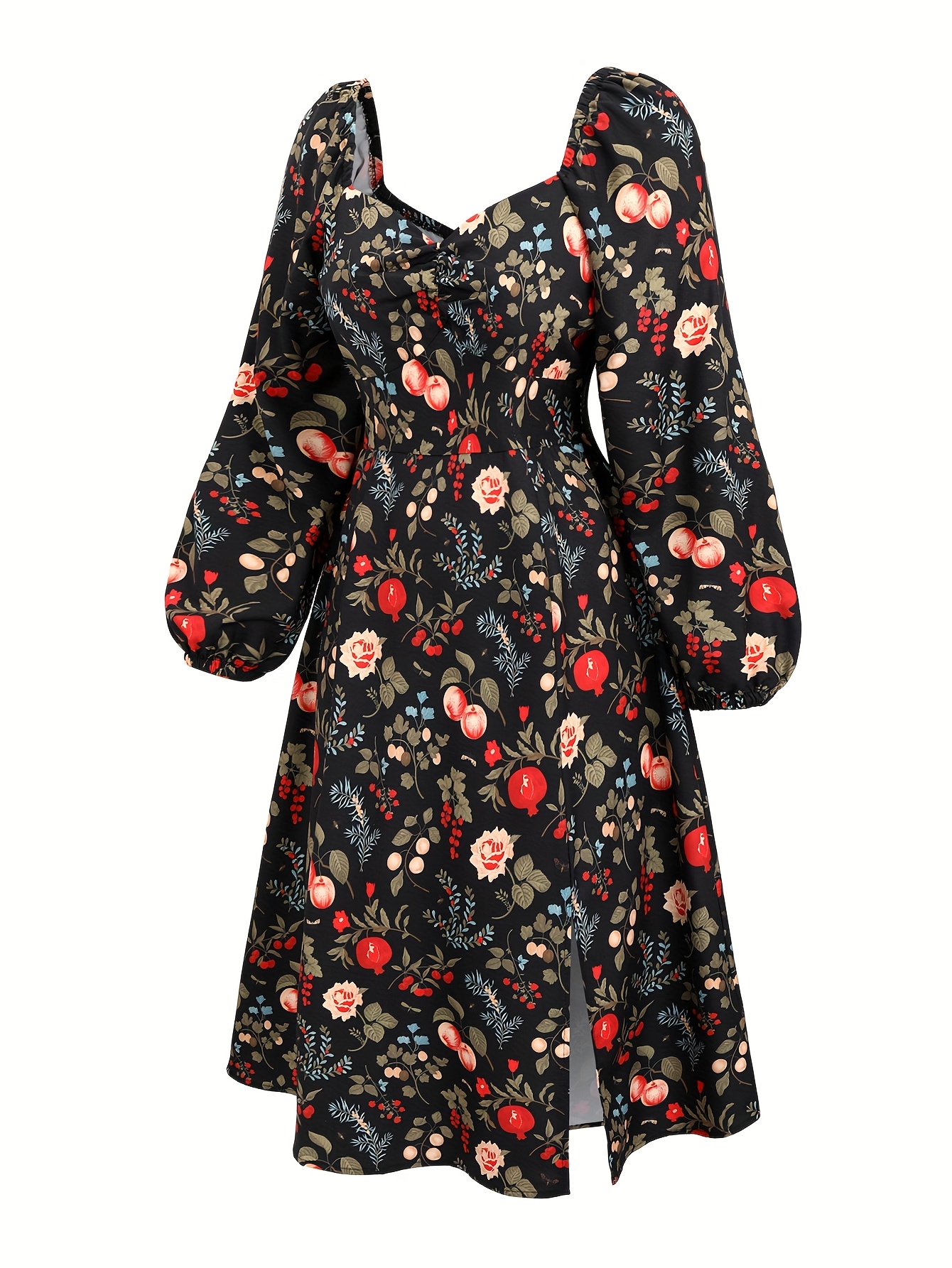 plus size womens elegant long sleeve floral print heart - Temu Malta