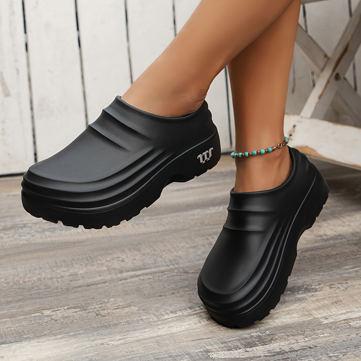 

Solid Color Waterproof Chef Clogs, Slip On Lightweight Soft Sole Casual Slides, Closed Toe Eva Non-slip Slides