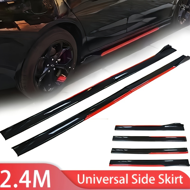 

4pcs 2.4m Universal Side Skirts Extension Rocker Panel Splitter For Car Bumper Protection, Front Placement, Plastic Material With Red Trim, Black - Automobile Side Skirt Winglet Diffusers