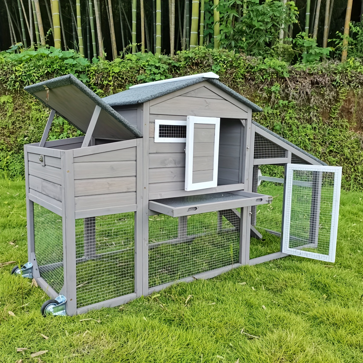 

Chicken Coop Wooden Backyard Hen House - Indoor Outdoor For 2-3 Chickens, 2 Story Poultry Cage With Run, Chicken Nesting Box, Pull Out Trays And Anti-slip Asphalt Ramp