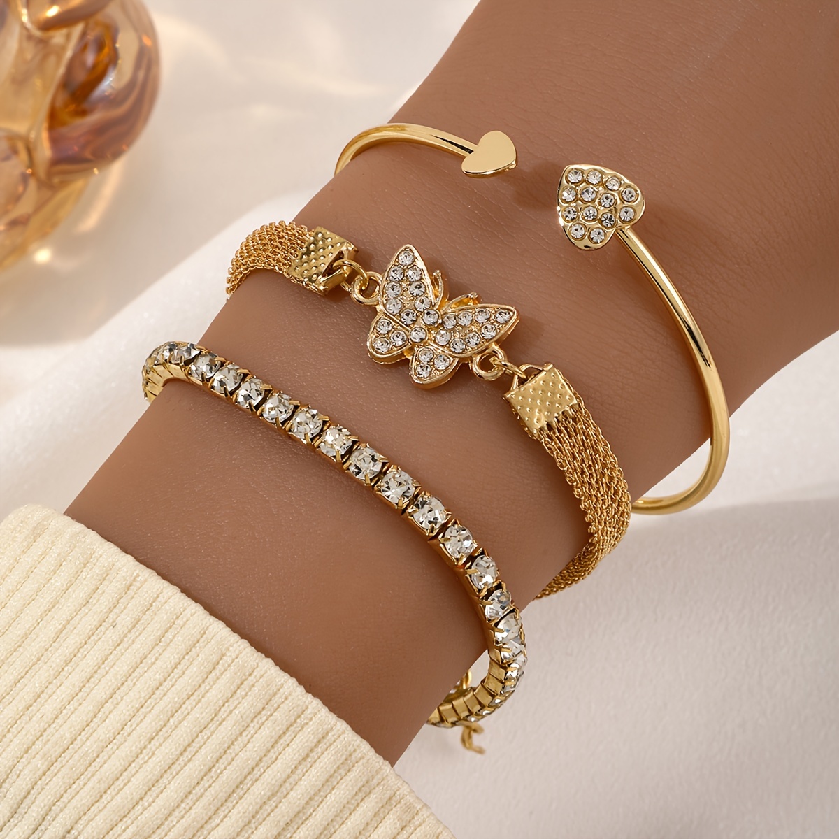 Conjunto de 3 Pulseras de Estilo Mariposa para Mujer, Elegantes y a la Moda, Adecuadas para Uso Diario y Fiestas, Joyería de Regalo