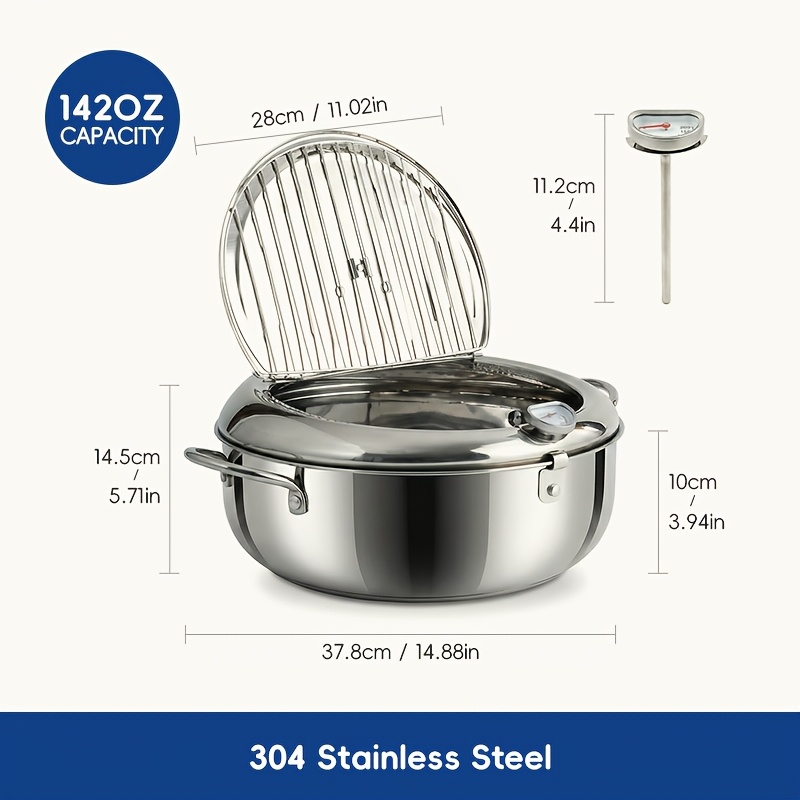 TEMU 4.2l Deep Fryer, Stainless Steel Deep Fryer Pan With Thermometer, Home Temperature-controlled Oil-saving Fryer, Compatible With Gas Stove &