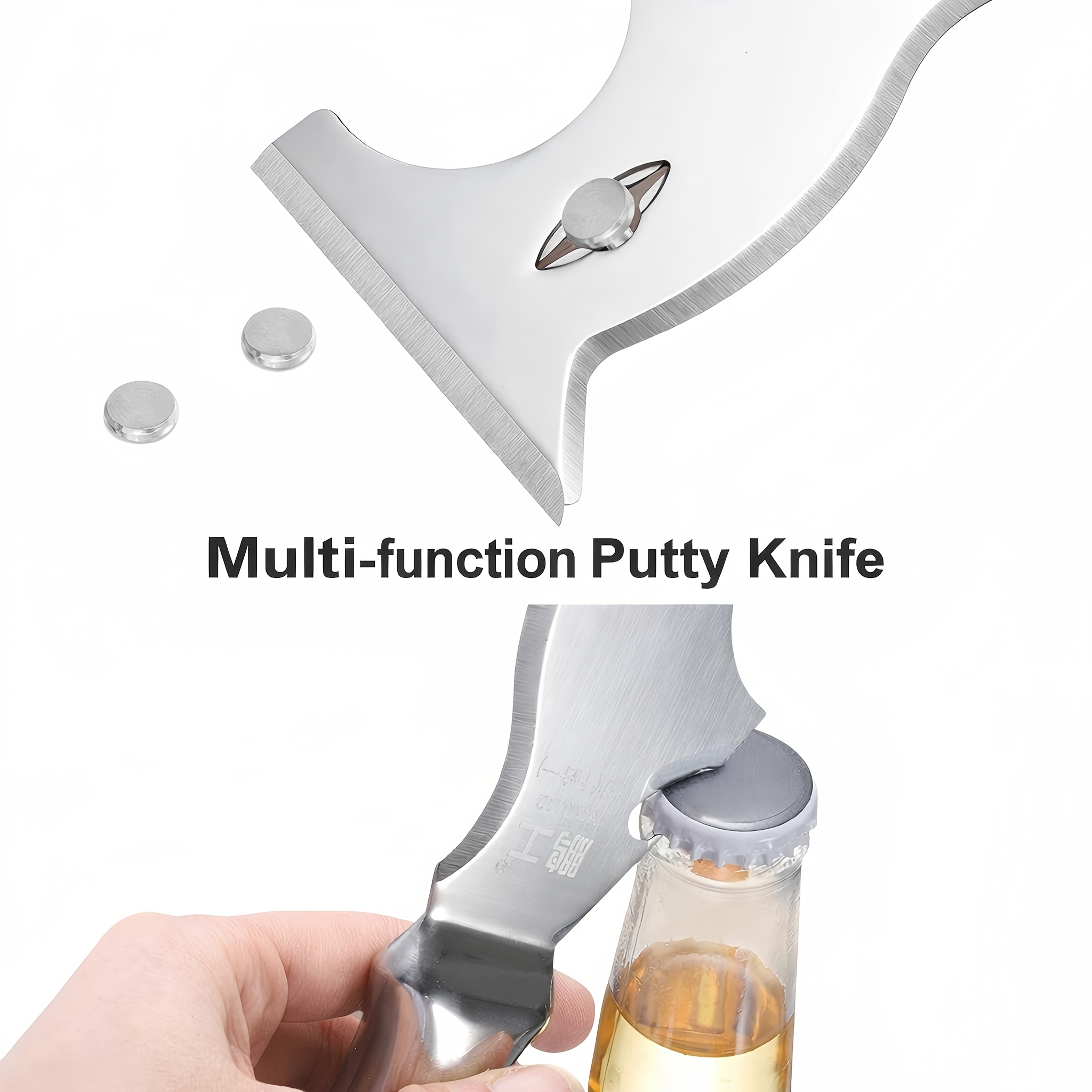 Heavy Duty 10 in 1 Stainless Steel Multi Tool Putty Knife, 420 Stainless Steel Paint Scraper, with Bottle Opener Nail Puller Putty Tray, Great for Wall Decorating, Drywall Repair, Wallpaper Stripping Multi Tool Paint Scraper
