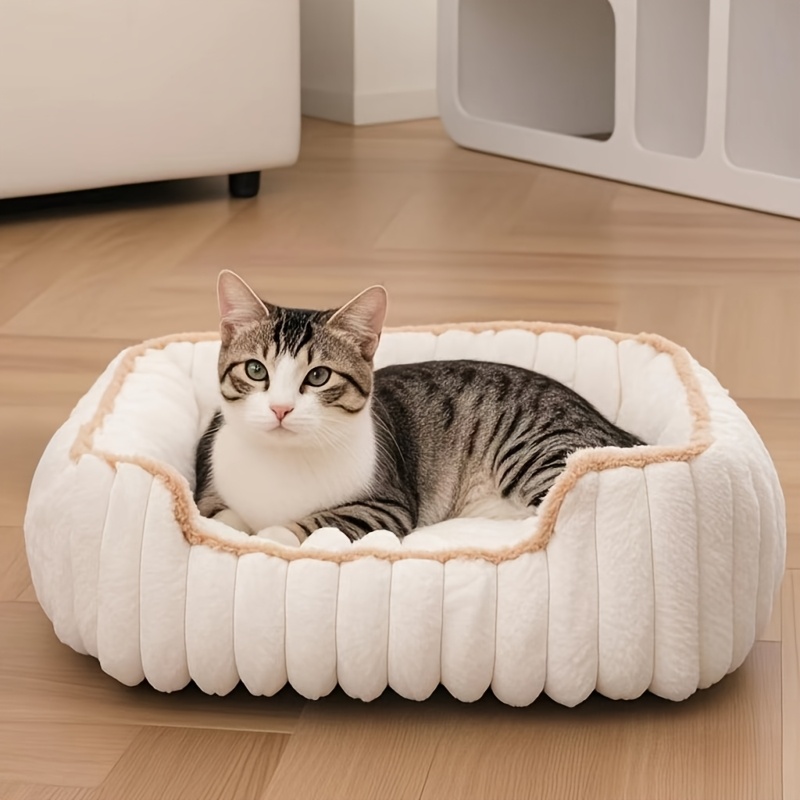 1pc cozy plush pet sofa bed striped polypropylene recliner for   warm     non slip bottom extra small to large breeds beige with white trim durable stylish design pet furniture bed   furniture     furniture durable pet furniture Product details 5