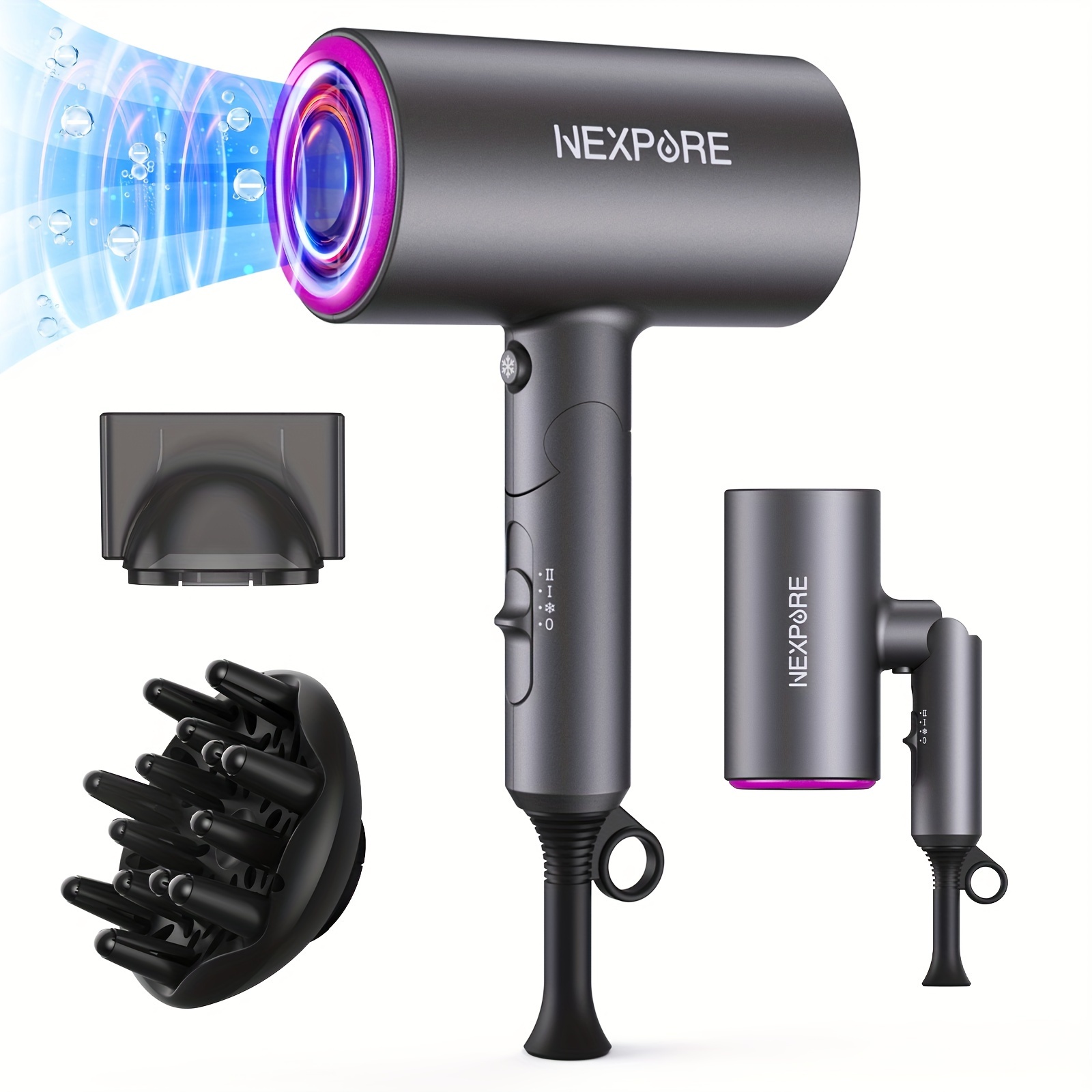 

Hair Dryer, Nexpure 1800w Professional Ionic Hairdryer For Hair Care, Powerful Hot/cool Wind Blow Dryer, 2 Magnetic Attachments, Safety Plug (dark Grey)