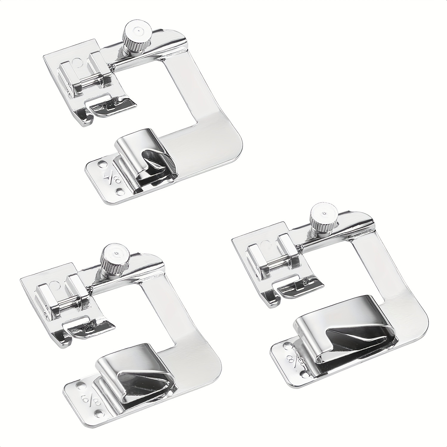 

3-piece Rolled Hem Presser Foot Set - Includes 1/2", 3/4", 1" Wide Feet For Singer, Brother, , & More - Easy Snap-on Attachment For Low Shank Sewing Machines