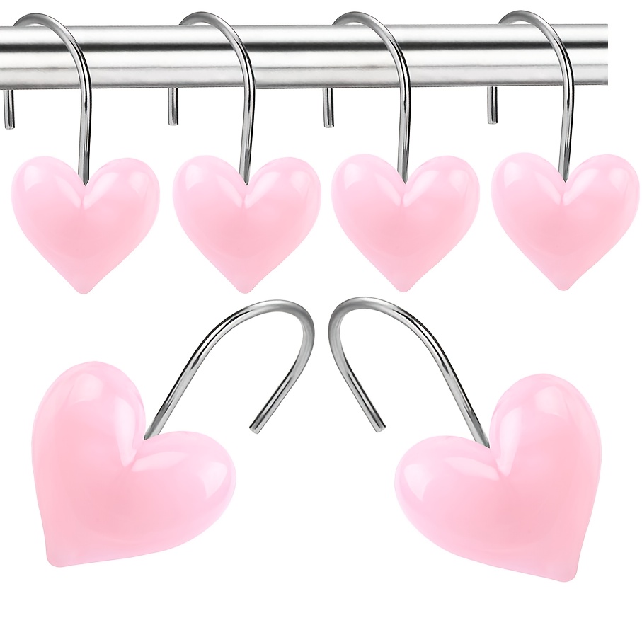 

12pcs Valentine's Day -shaped Decorative Shower Curtain Hooks - , Rustproof Metal With Heart Accents For Bathroom Accessories & Decor