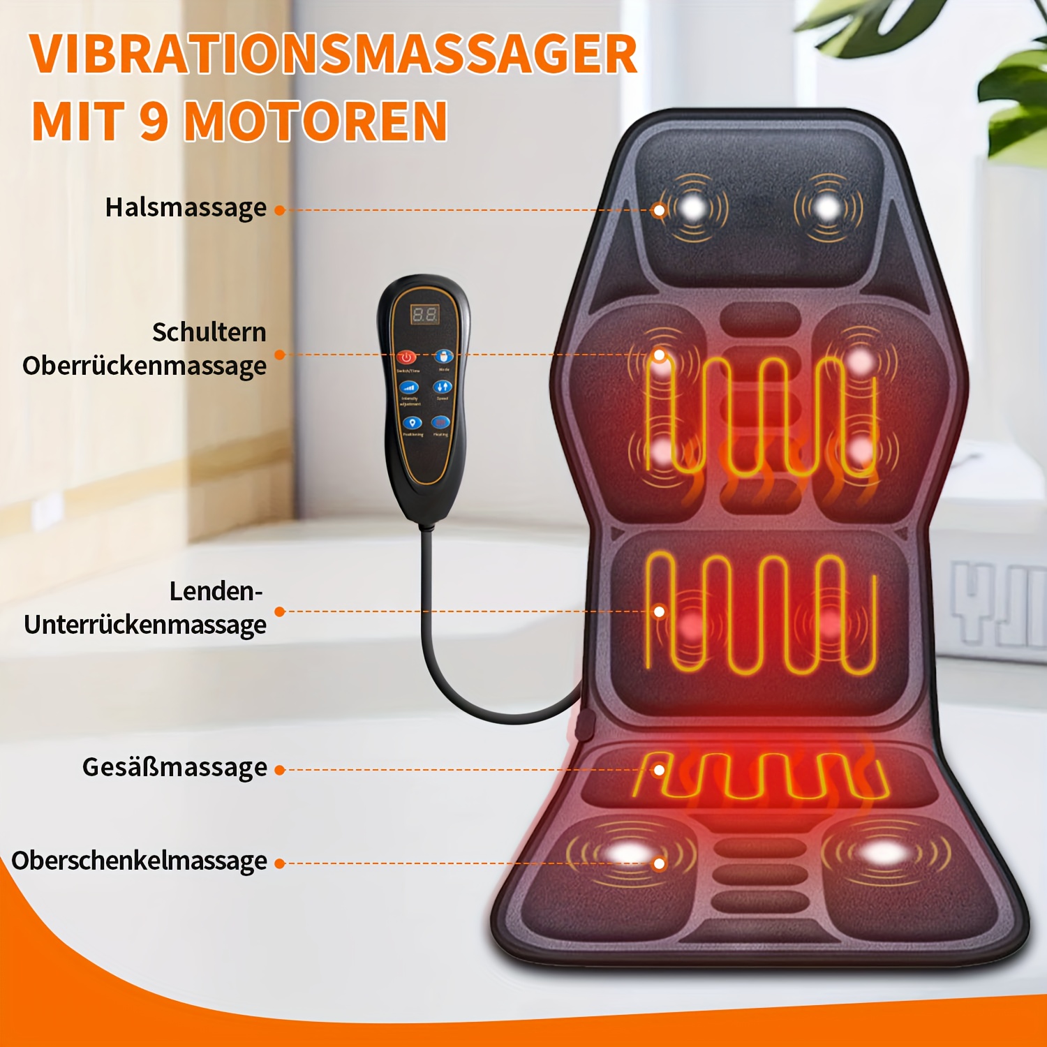  Full Body Massage Chair Cushion with Dual Heating Pads & 9-Vibration Motor -   with Remote Control,   Voltage 100-240V, EU Plug, Full Body/Back/Waist/Hip/Leg, Ideal Gift for  , Compatible with Couch/Chair -   Design,  , Plug-and-Play Setup, No Conversion Required