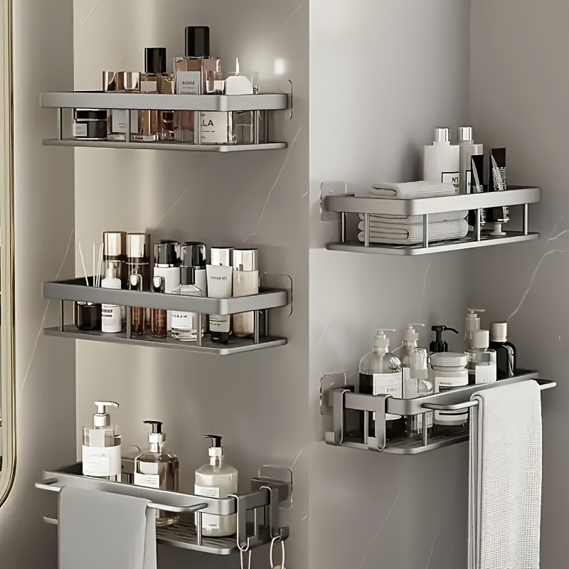 1 2 3  punch free bathroom rack thickened   multi piece bathroom rack punch   mounted storage rack large capacity wall mounted black and silvery multi function storage rack suitable for toilets and bathrooms