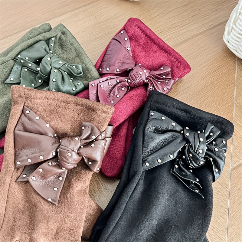 Bow Decor Thermal Gloves, Soft Warm Winter Gloves for Commuting