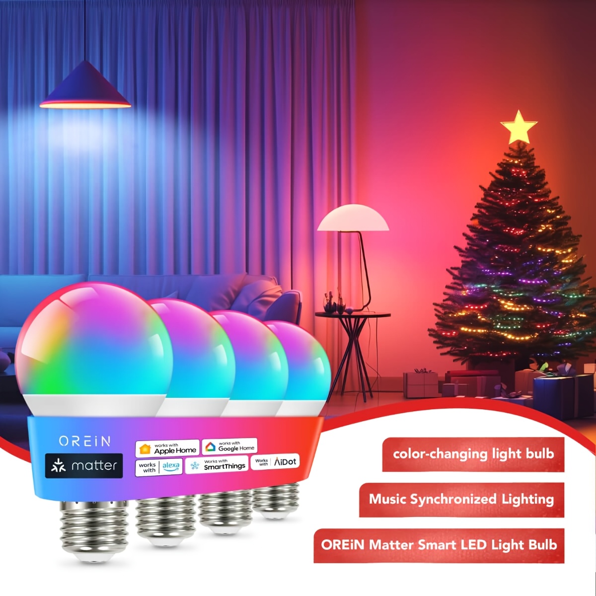 

4 Pack Smart Rgbtw Bulb, Smart Light Bulbs Work With Home, , Home, , A19 Color Changing Light Bulbs 2.4ghz Wifi, Music Lighting, Suitable For Christmas, Halloween