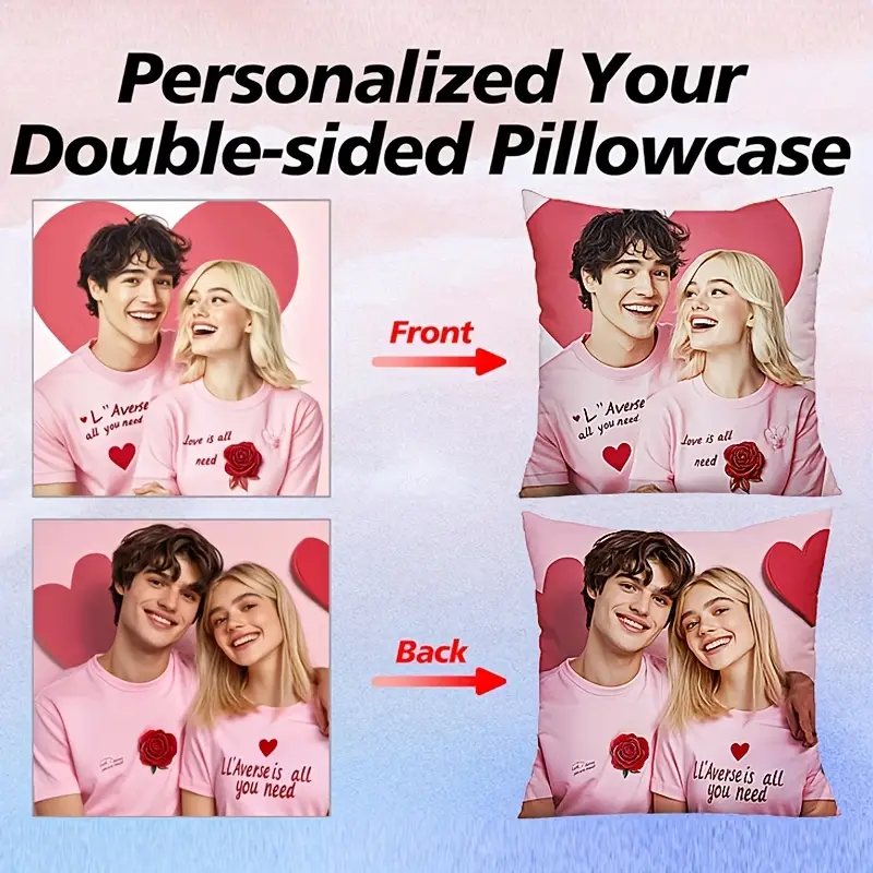 1pc personalized double sided custom photo pillow case zippered closure machine washable polyester pillowcase for couples families pet lovers custom front back prints ideal gift for home sofa bed car decor birthday anniversary christmas present sofa accent piece smooth texture Product details 0