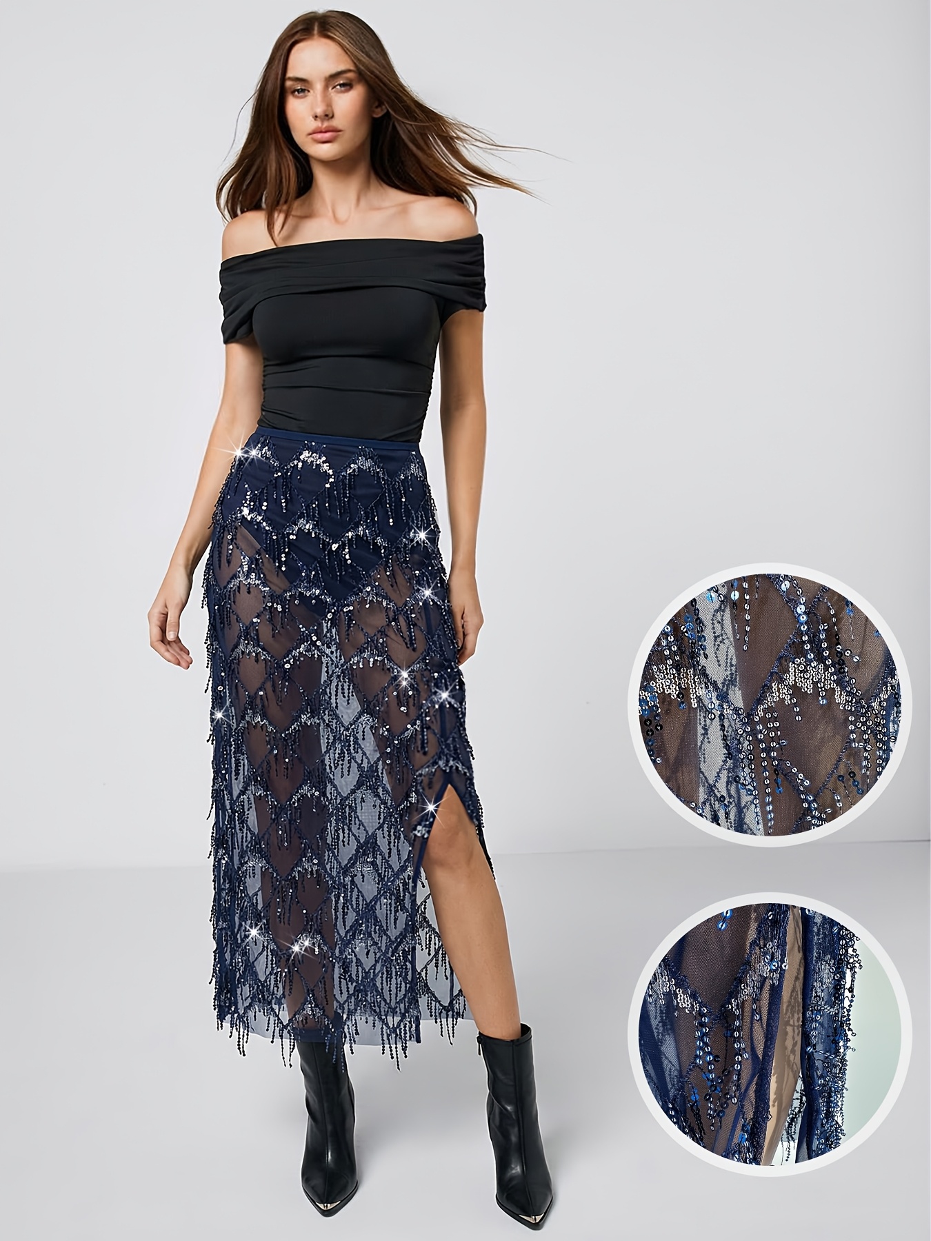 womens luxury tassel sequin sheer maxi dress - Temu Mauritius