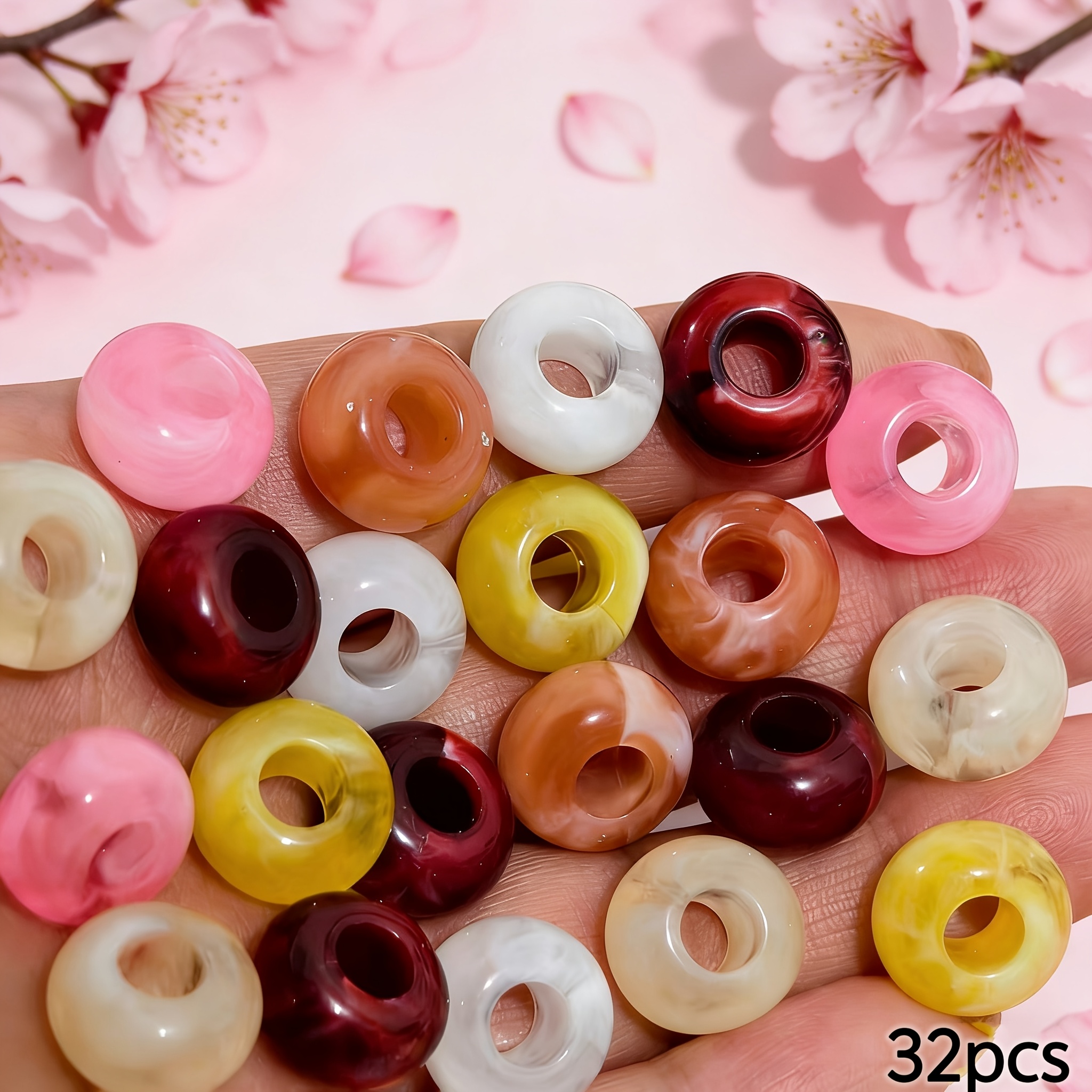 TEMU 32pcs 13mm Colorful Large-hole Acrylic Mixed Beads, Diy Apparel Decoration Accessories, Handmade Jewelry Components, Craft Supplies, Room Decor,