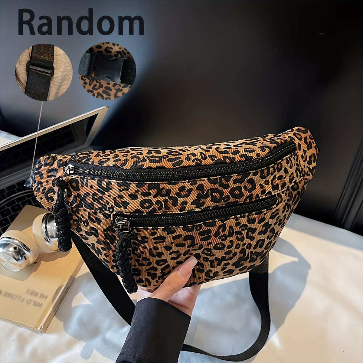 E-shop Damen Mode Leopardenmuster Winter Crossbody Bauchtasche mit Strick-Reißverschluss Casual Outdoor Sport Brusttasche
