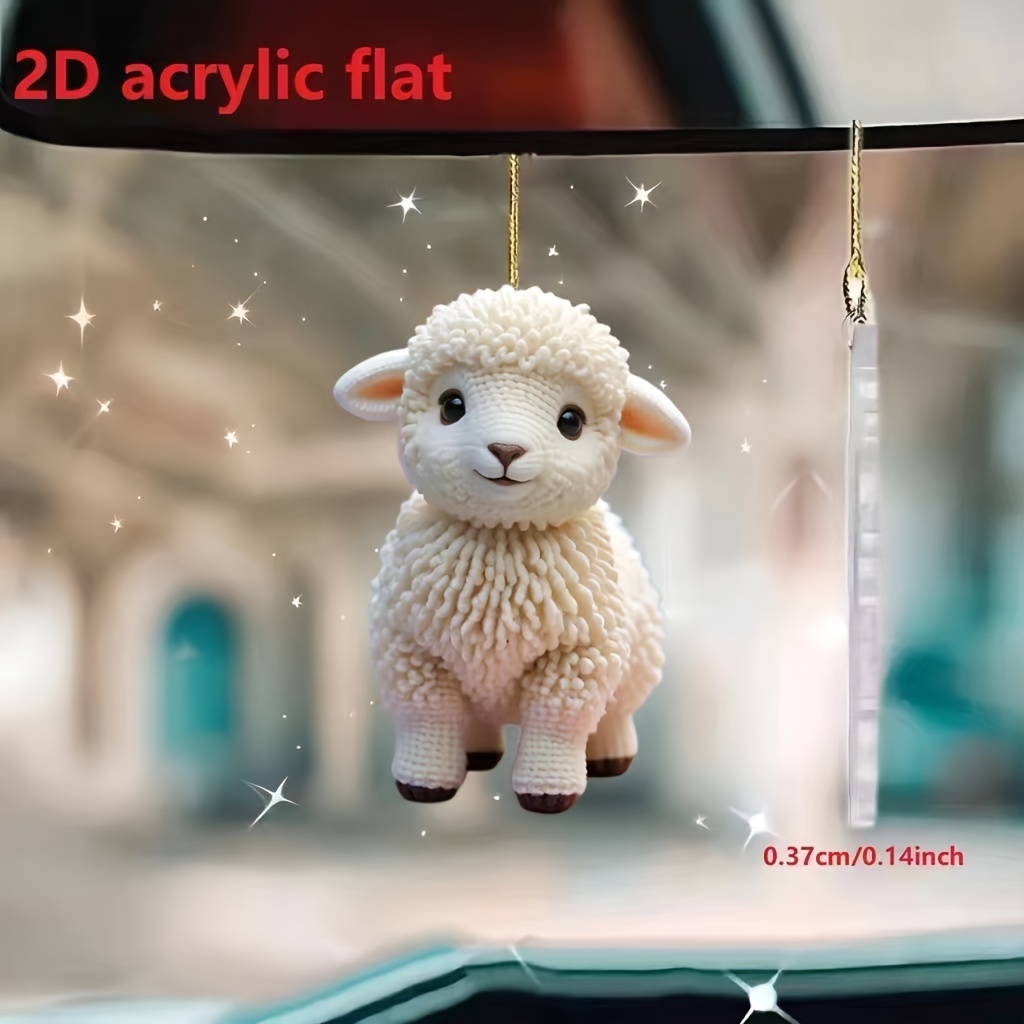 

2d Acrylic Flat White Lamb Keychain - Festive Car Interior Decoration