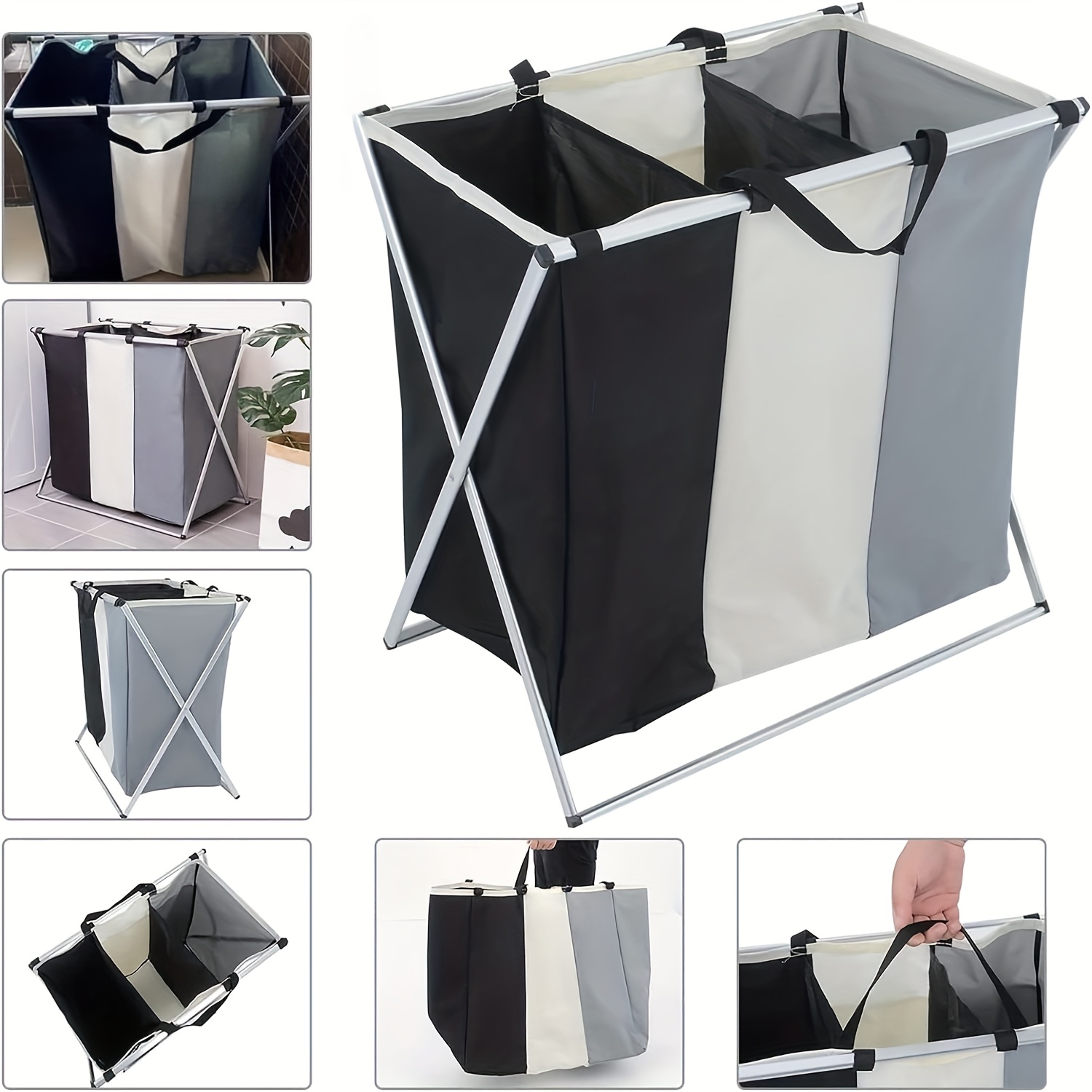 

Laundry Basket With 3 Compartments Narrow 155l Laundry Bag - Laundry Sorter Laundry Laundry Collector, Foldable Laundry Chest Laundry Basket Collector Laundry Baskets