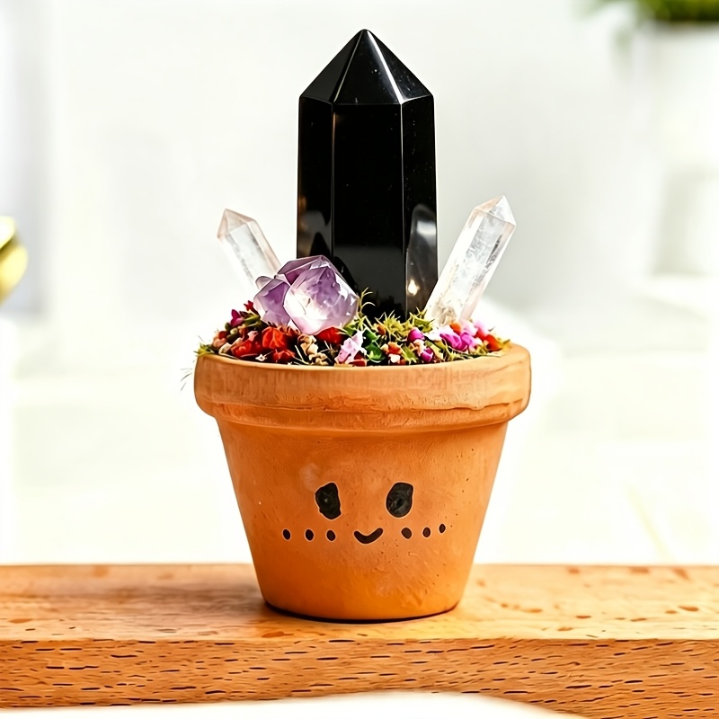 TEMU 1 pièce Plante en pot en de cristal naturelle, en de cristal, de cristal de méditation, Ornement décoratif de plante en pot en de cristal