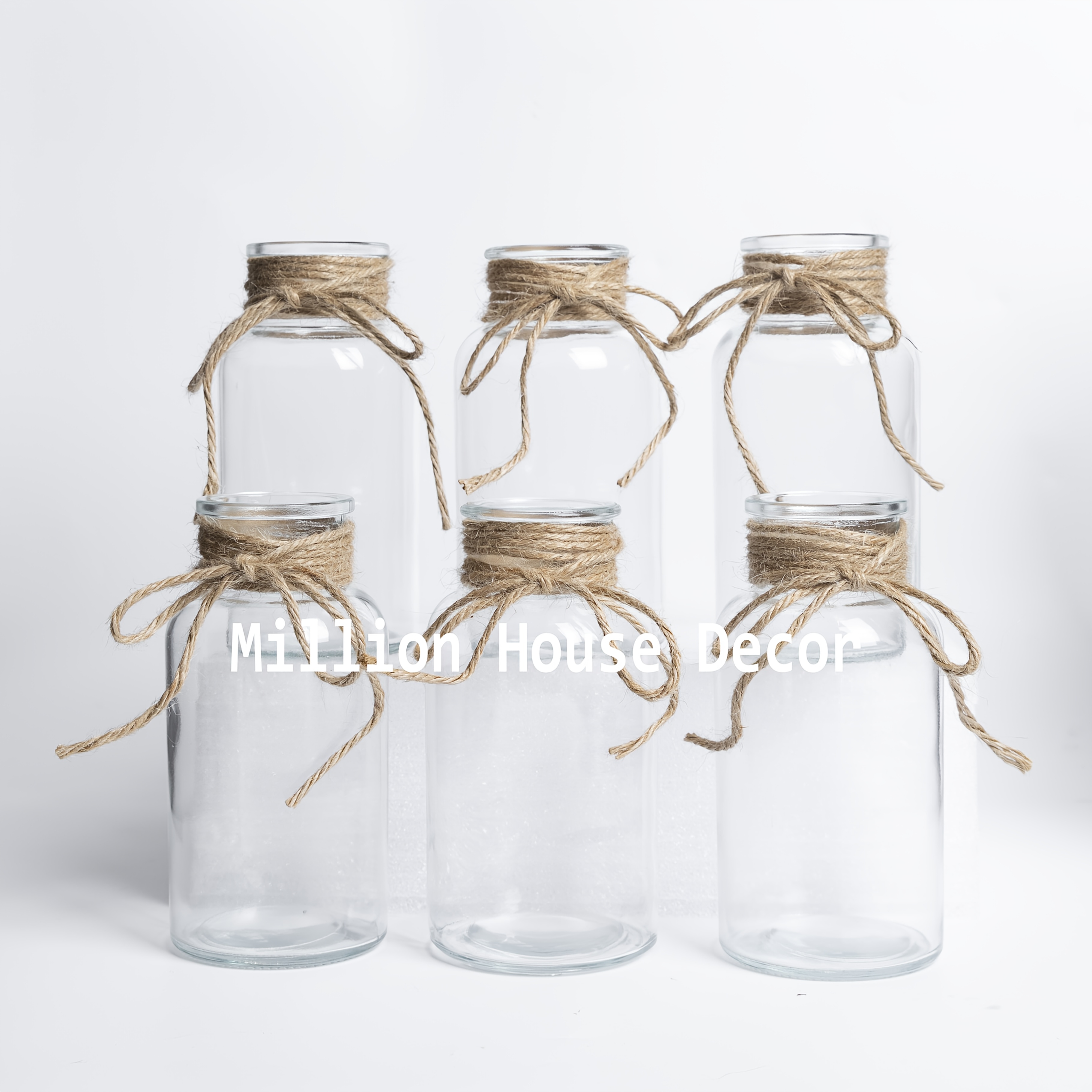 Image of Glass Vase Set Of 6 | Jute Rope Suitable For Bohemian Farmhouse And Bohemian Decor