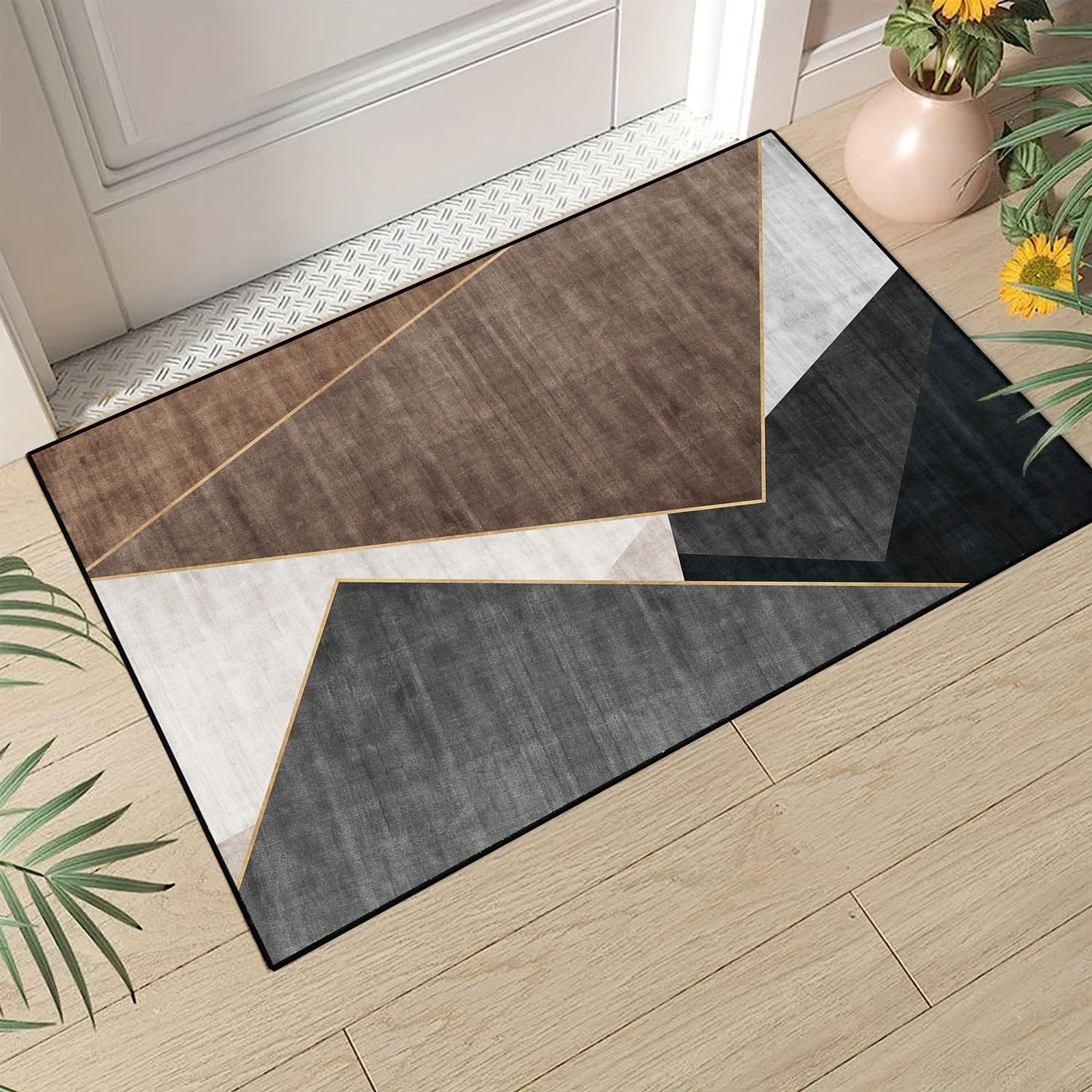 

Modern Grey & Brown Abstract Geometric Door Mat - Non-slip, Machine Washable Polyester Entrance Rug For Indoor/outdoor Use