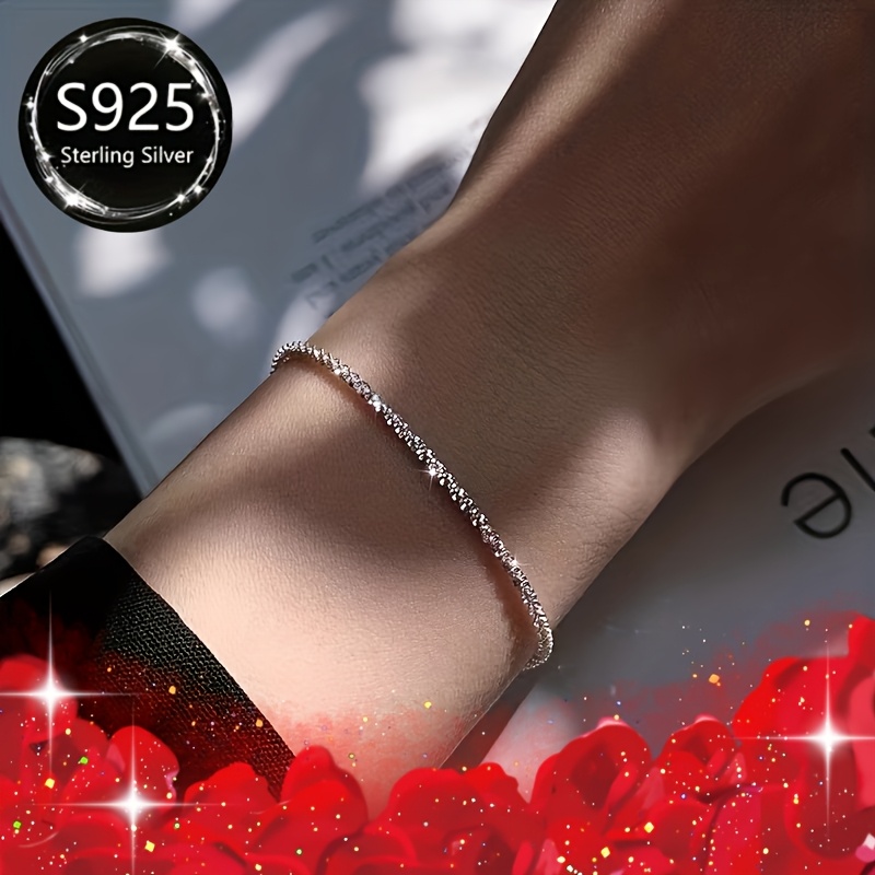3pcs 925 Sterling Silver Cross Necklace & Sparkling Bracelet Set