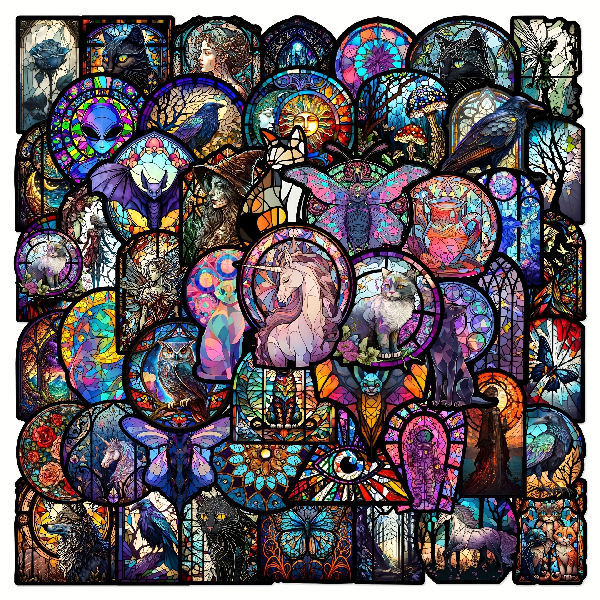 

50pcs Stained Glass Series Stickers, Waterproof Vinyl Stickers For Laptops, Water Bottles, Computers, And Mobile Phones, Perfect For Christmas Gifts For Adults, Students, And Employees Easter Gift