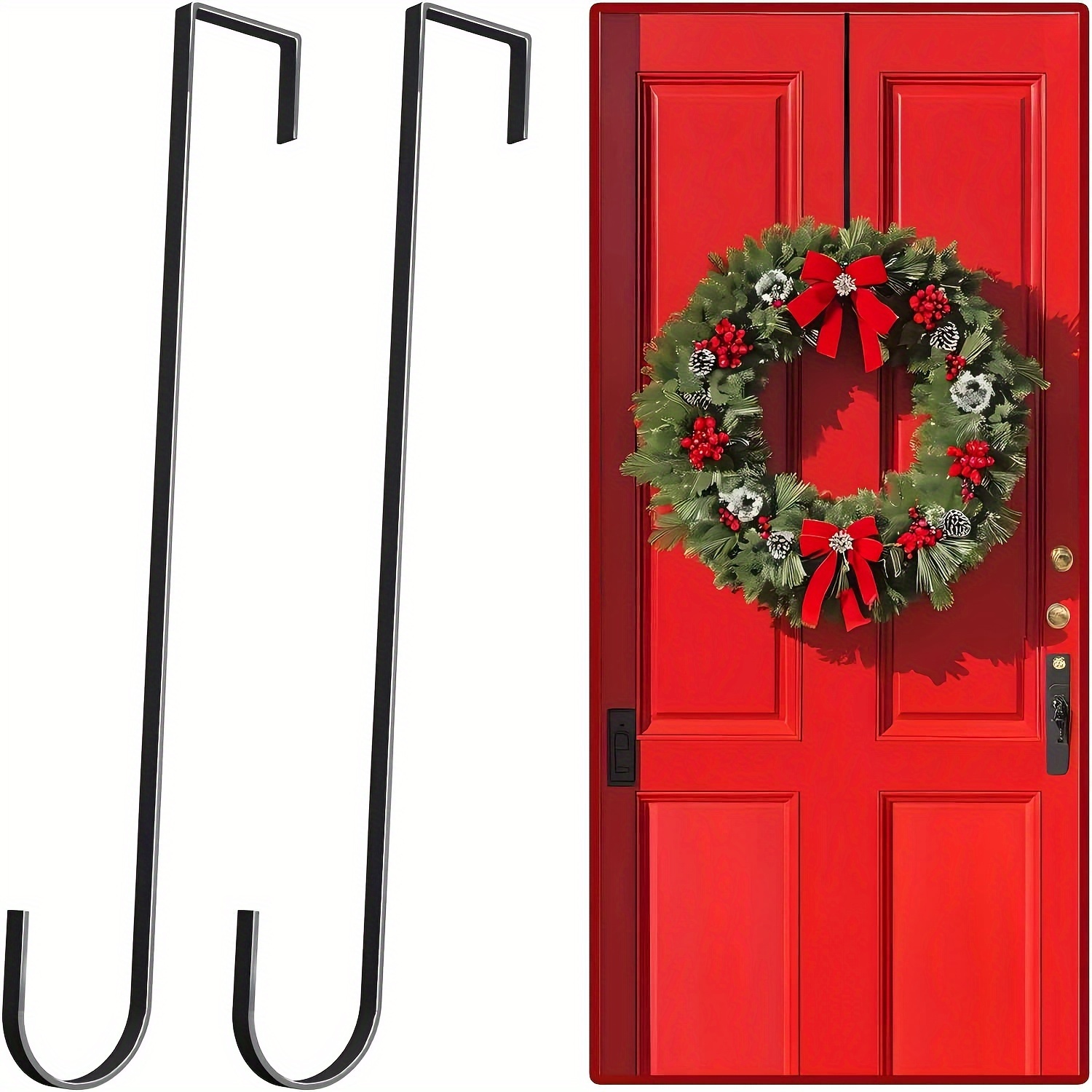 

2pcs Black Wreath Door Hangers - Iron Garland Hooks For Front Door Decor, Christmas, Thanksgiving & Fall Celebrations, Flowers Theme