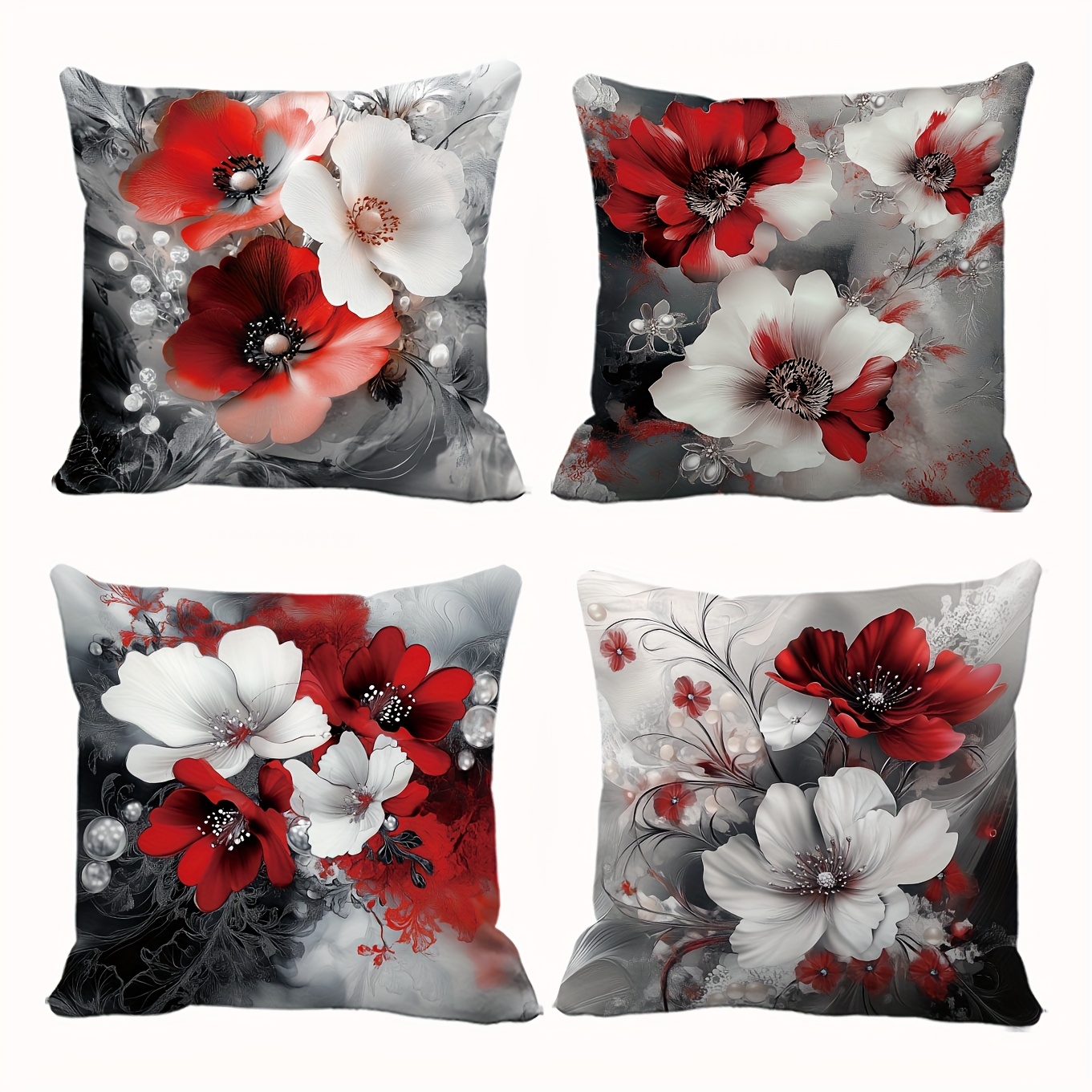 TEMU 4pcs Set Of Charming, , Elegant, And Coquettish Floral Pillowcases With Painted Pearl Flowers. Suitable For Daily Use, Office, Holiday Parties,