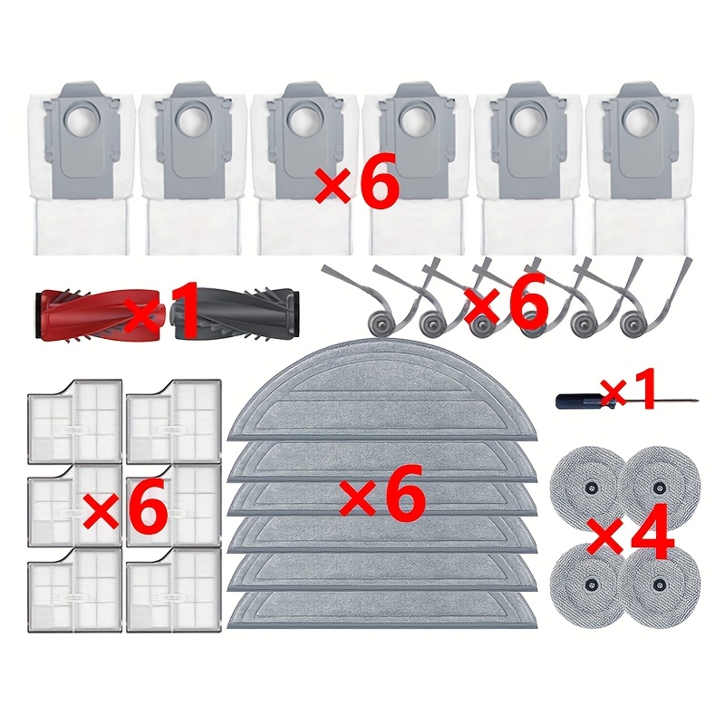 TEMU Compatible With 10/s9 Maxv Ultra Vacuum Cleaner Additions: 1 Dual Adhesive Brush, 6 Side Brushes, 6 Filters, 6 Dust Bags, 6 Mop Cloths, 4 Side