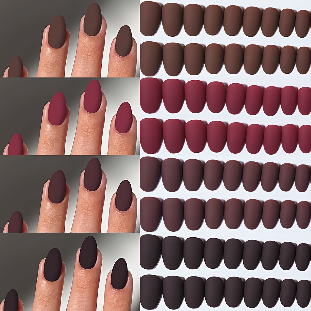TEMU Verbessere dein Temperament mit 96 Stück (4 Styles) Matte, dunkel getönte Nagelkunst, kurze ovale Press-On-Nägel, einfache und hochwertige