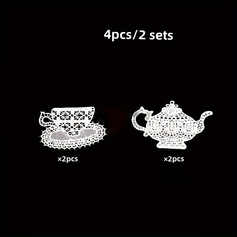 E-shop [4 Stück bestickte Spitzenbecher] 4 Stück/2 Sets Spitzenbecher, Teekannen, bestickte Aufkleber, Stoffstücke, 3D-Hohl-Schmelzende bestickte