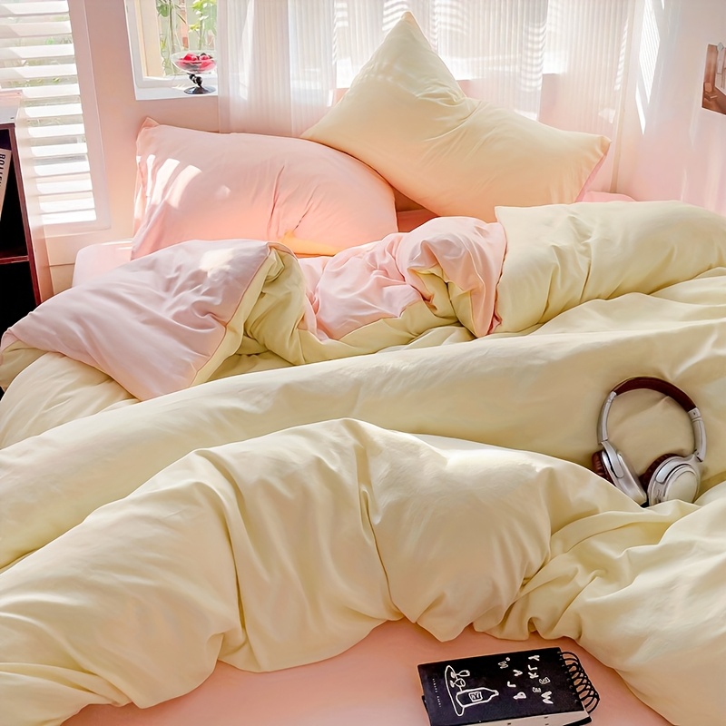 3pcs Easy Double-color Solid-color Duvet Cover Set 1pc Duvet Cover And 2pcs Pillowcases