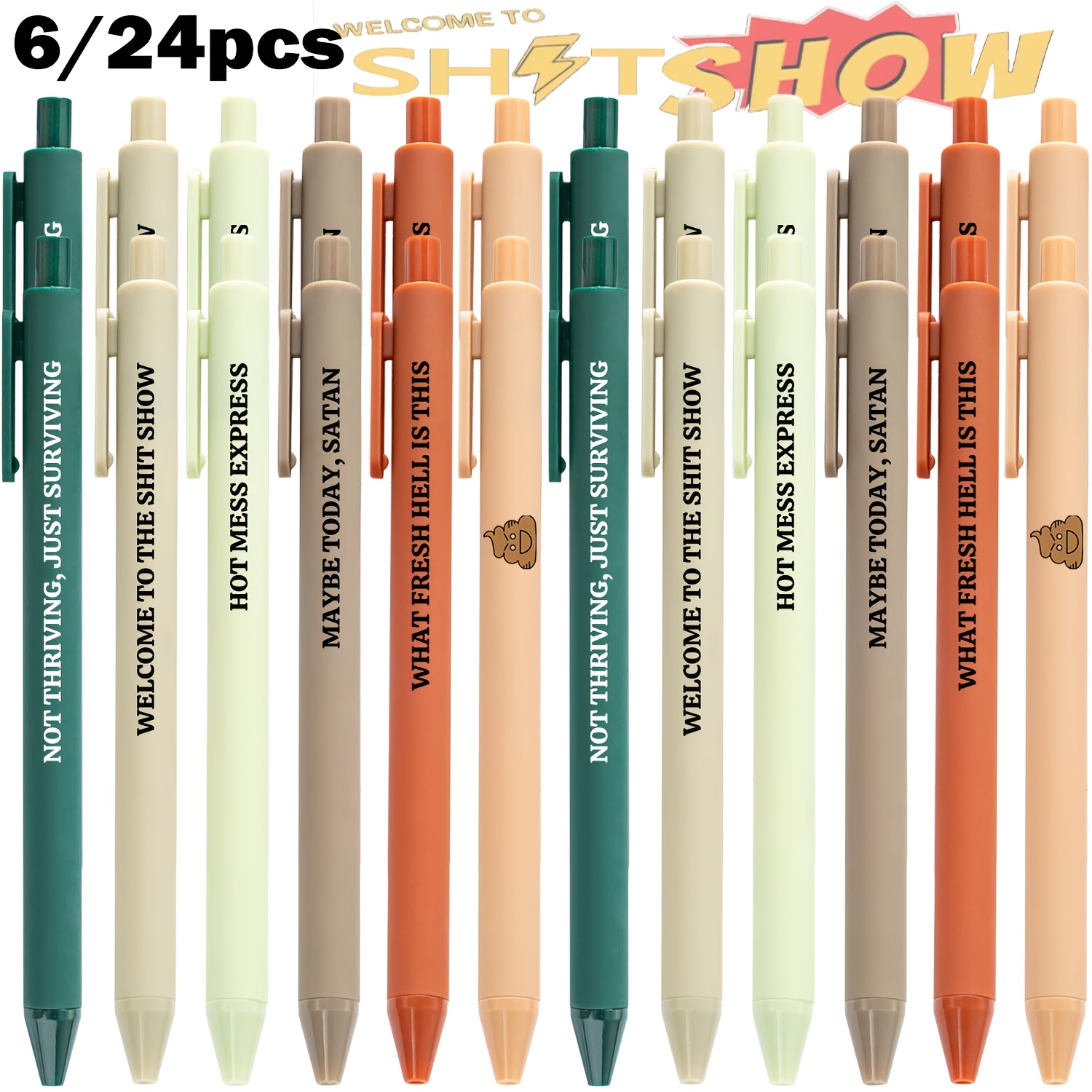 24 6pcs funny quote ballpoint pens black ink lightweight and smooth writing retractable medium point plastic material unique gifts for office friends and colleagues