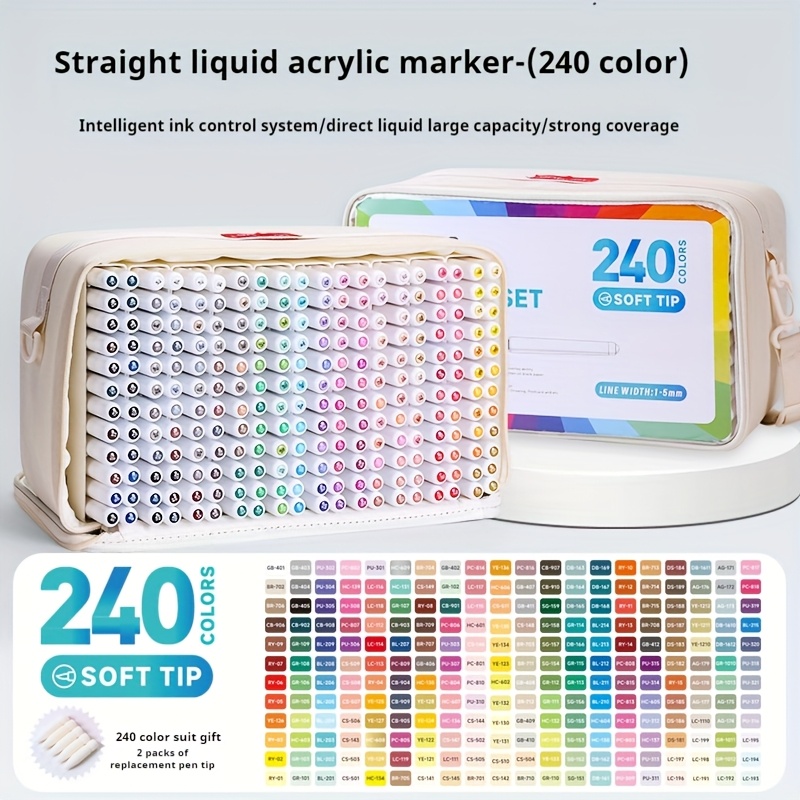 240/192/96 Color New Product , Stackable Soft Brush Head Marker Pen Cd Bag Set, Professional Painting Marker Pen Set (cloth Bag), Large Capacity Color Mixing, Creative Gift