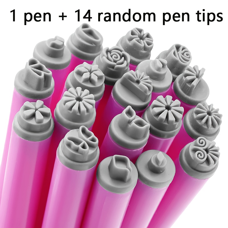 TEMU 15pcs Nail Art Pen Set: Contains 1 Pen And 14 Random Stamp Heads, Flower And Pattern Printing Tools For Nail Art Decoration, Scrapbooking And