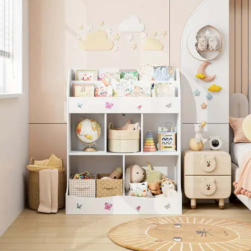 40 9 storage cabinet with 2 bookshelves and 5 storage compartments for bedroom playroom hallway living room white