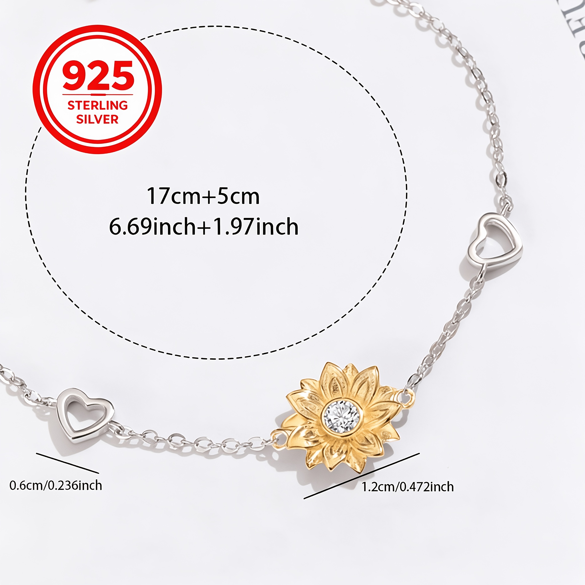 925 Silver Sunflower Daisy Flower Bracelet, Light Luxury Gift