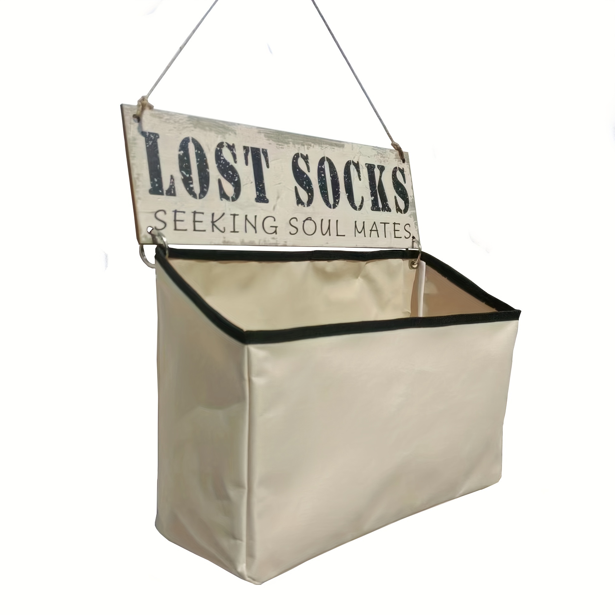 TEMU 1pc Canvas Basket For Laundry Room, Wall Hanging Socks Organization Sorter, Funny Wall Decor Basket, Laundry Organization And Storage For