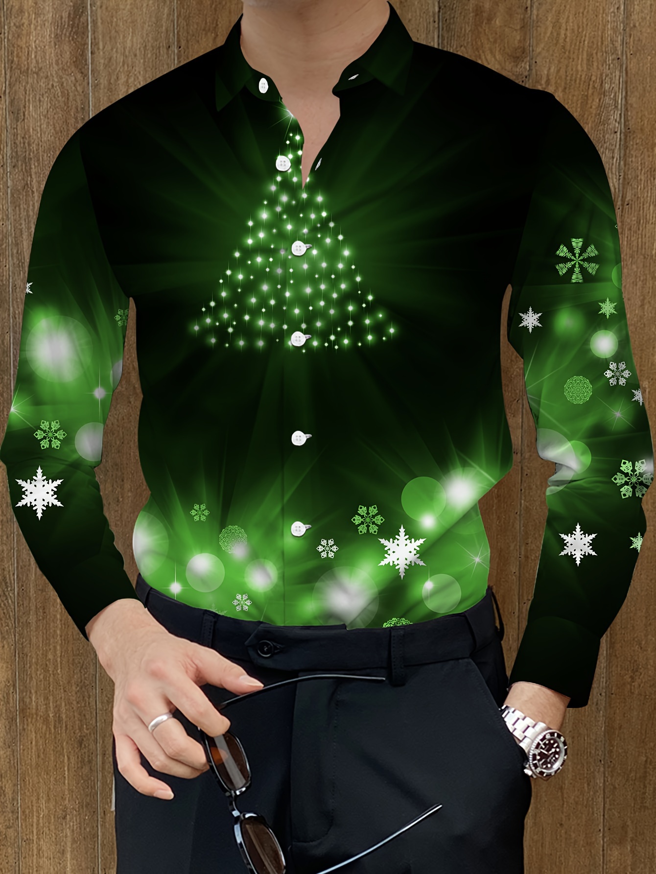 christmas tree print mens long sleeve button shirt spring - Temu United  Arab Emirates
