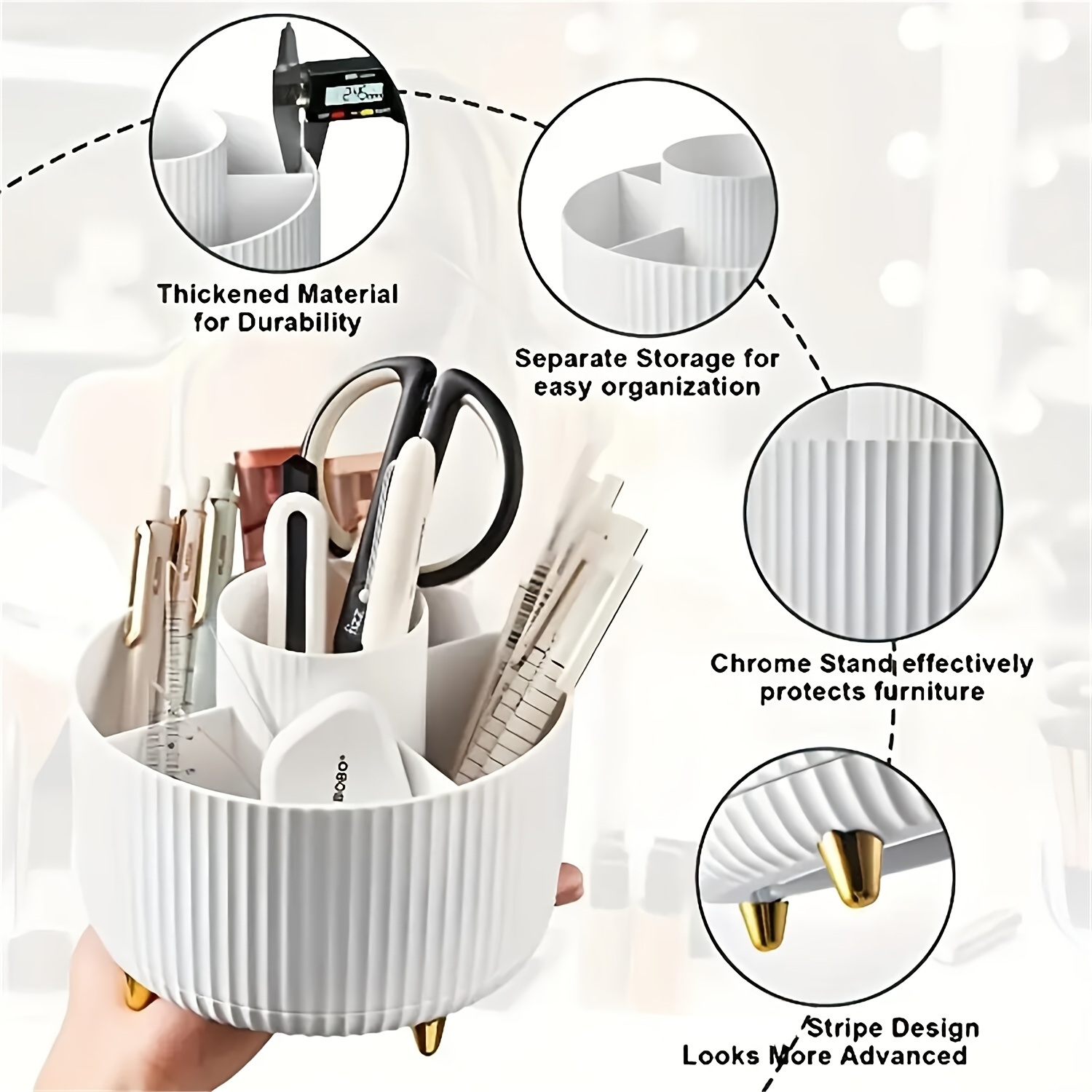 360 rotating makeup organizer 1pc plastic cosmetic storage with 5 compartments multi functional holder for brushes lipsticks skin care products and stationery durable unscented desk caddy with   Product details 3