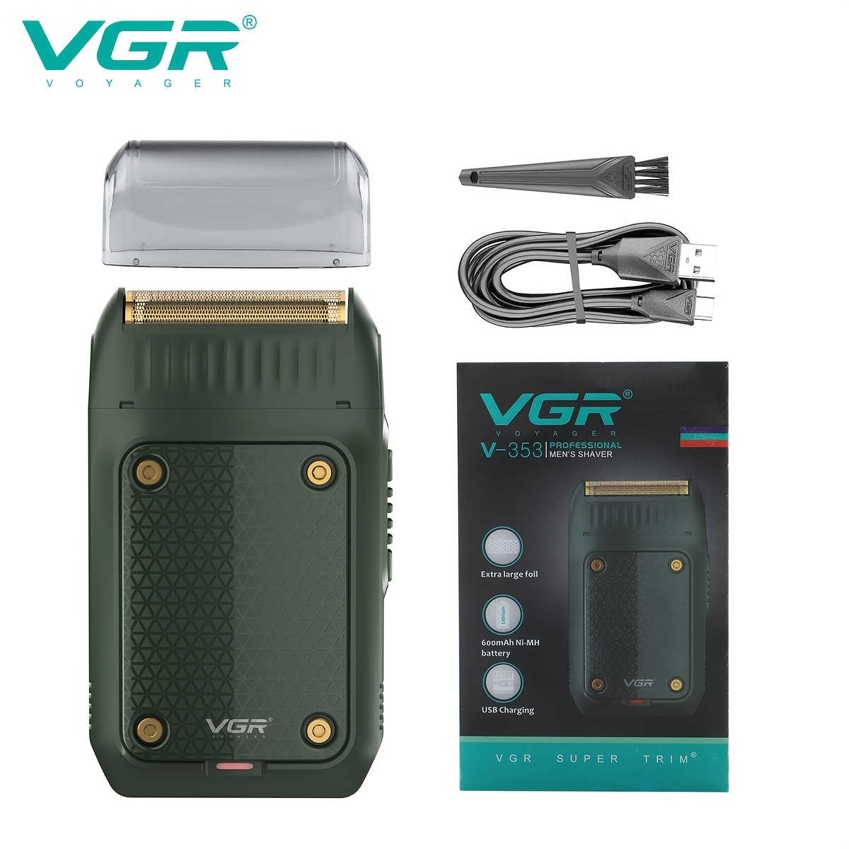 TEMU Vgr 1pc Black/'s Beard And Hair Clipper Kit, Electric Shaver, Beauty Tool With Hair Additions, Lightweight, Portable, Usb Charging, Perfect For