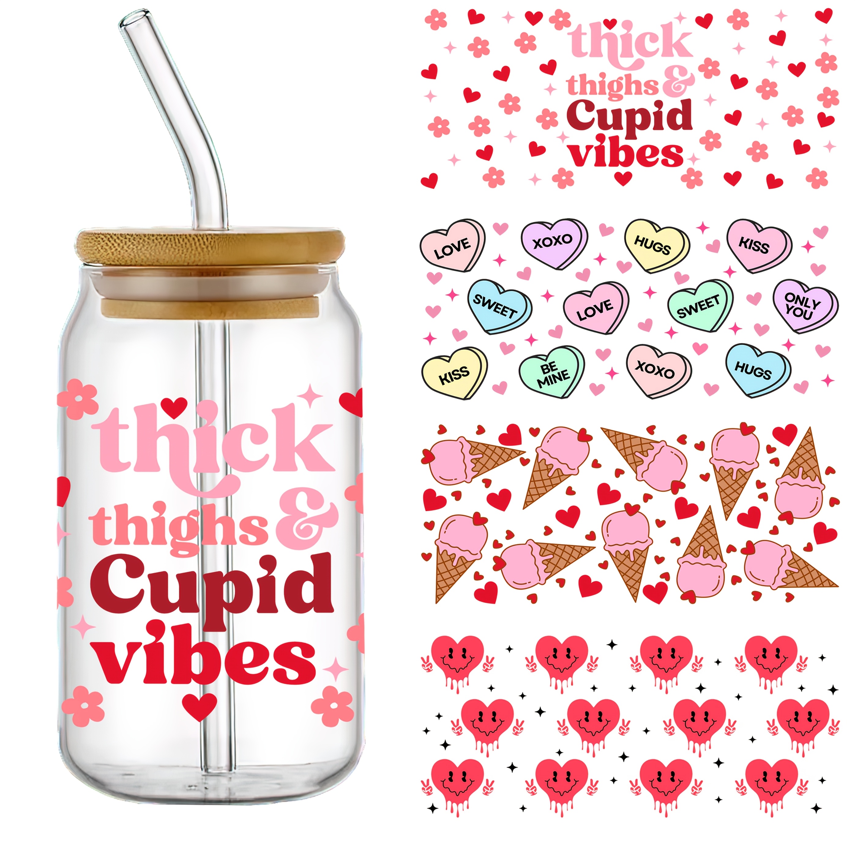 

4pcs Valentine's Day Uv Dtf Self-adhesive Plastic Cup Wraps, Waterproof & -resistant 3d For Tumblers & Bottles - High-quality Decals (4.3"x9.4")