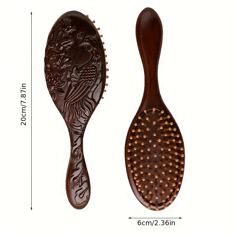 TEMU [1pc Handcrafted Sandalwood Scalp Massage Brush] 1pc Handcrafted Sandalwood Oval Scalp Massage Brush With Wood Teeth - Wooden Comb For All Hair Types, Handle, Detangling Styling Tool