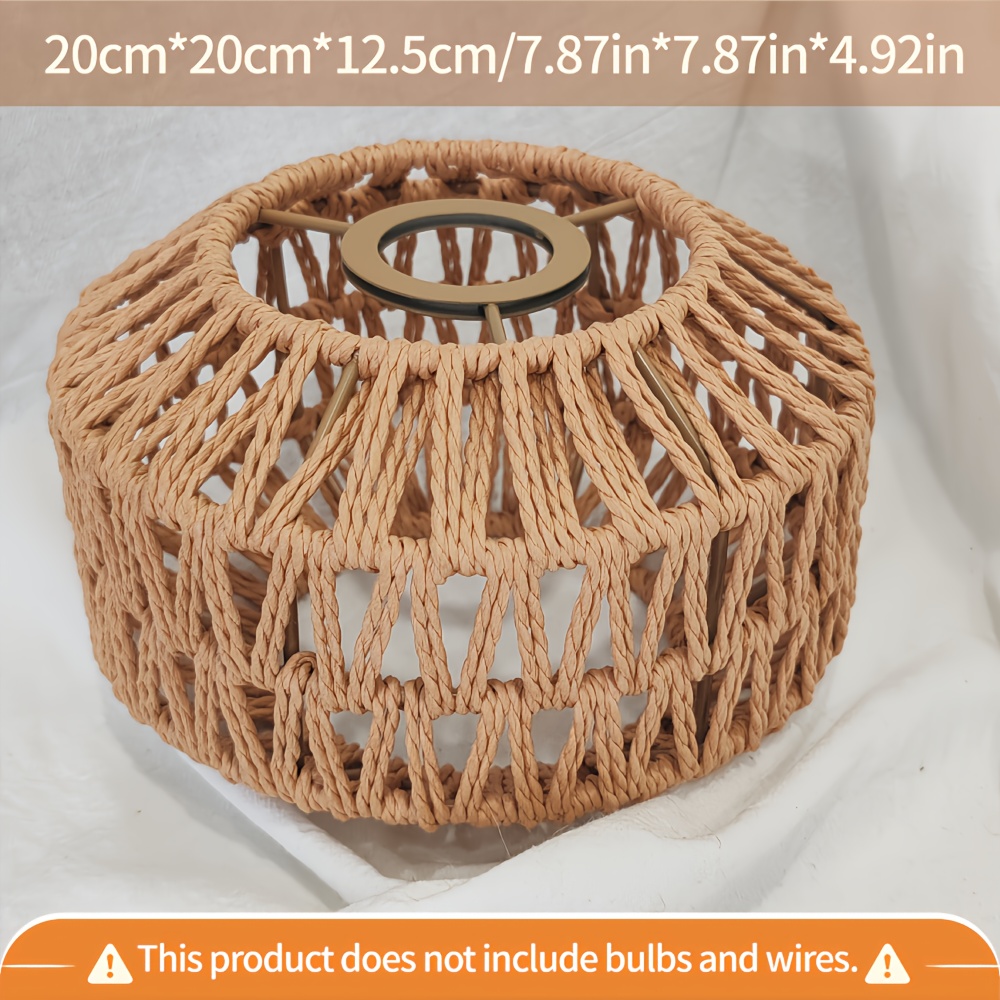 E-shop Eisen Rattan Lampenschirm, Boho Handgewebter Rattan Hängeleuchte für Schlafzimmer Decke Boden Tischleuchte
