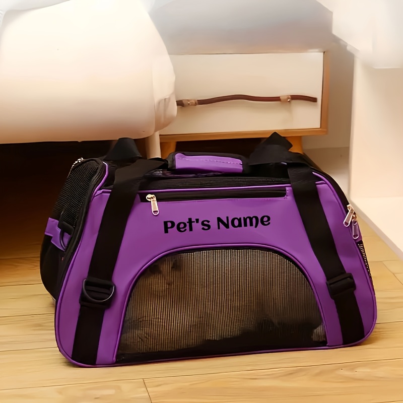 TEMU Personalized Embroidered Portable Dog Backpack, Large Capacity Breathable Foldable Messenger Bag With Zipper Stretch Design-suitable For Most