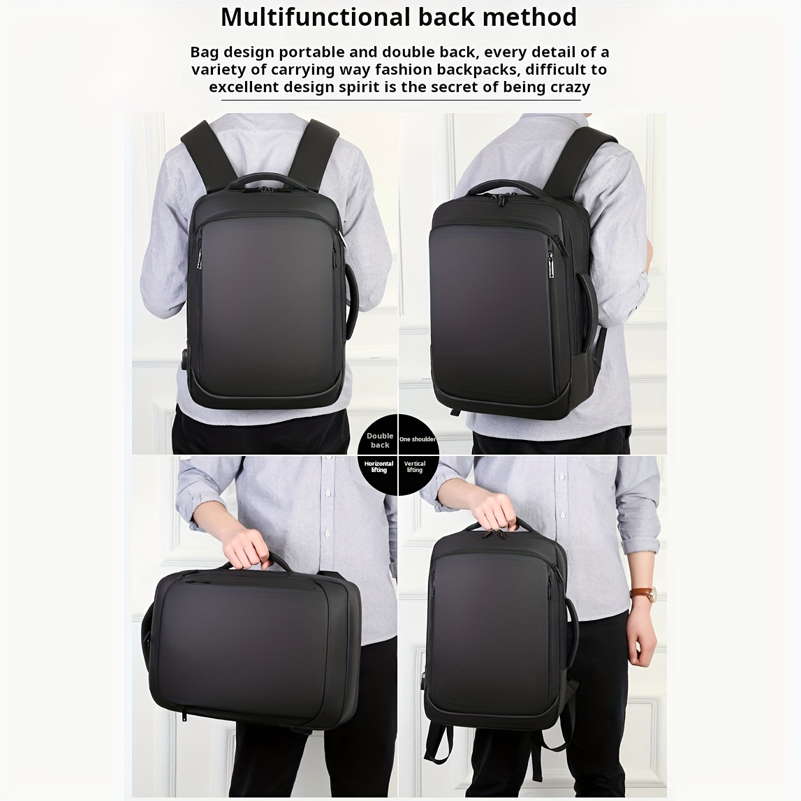 durable 15 6 laptop backpack with usb port padded divider multiple pockets adjustable straps lightweight design ideal for business travel school black oxford cloth business travel backpack   design padded compartments 3